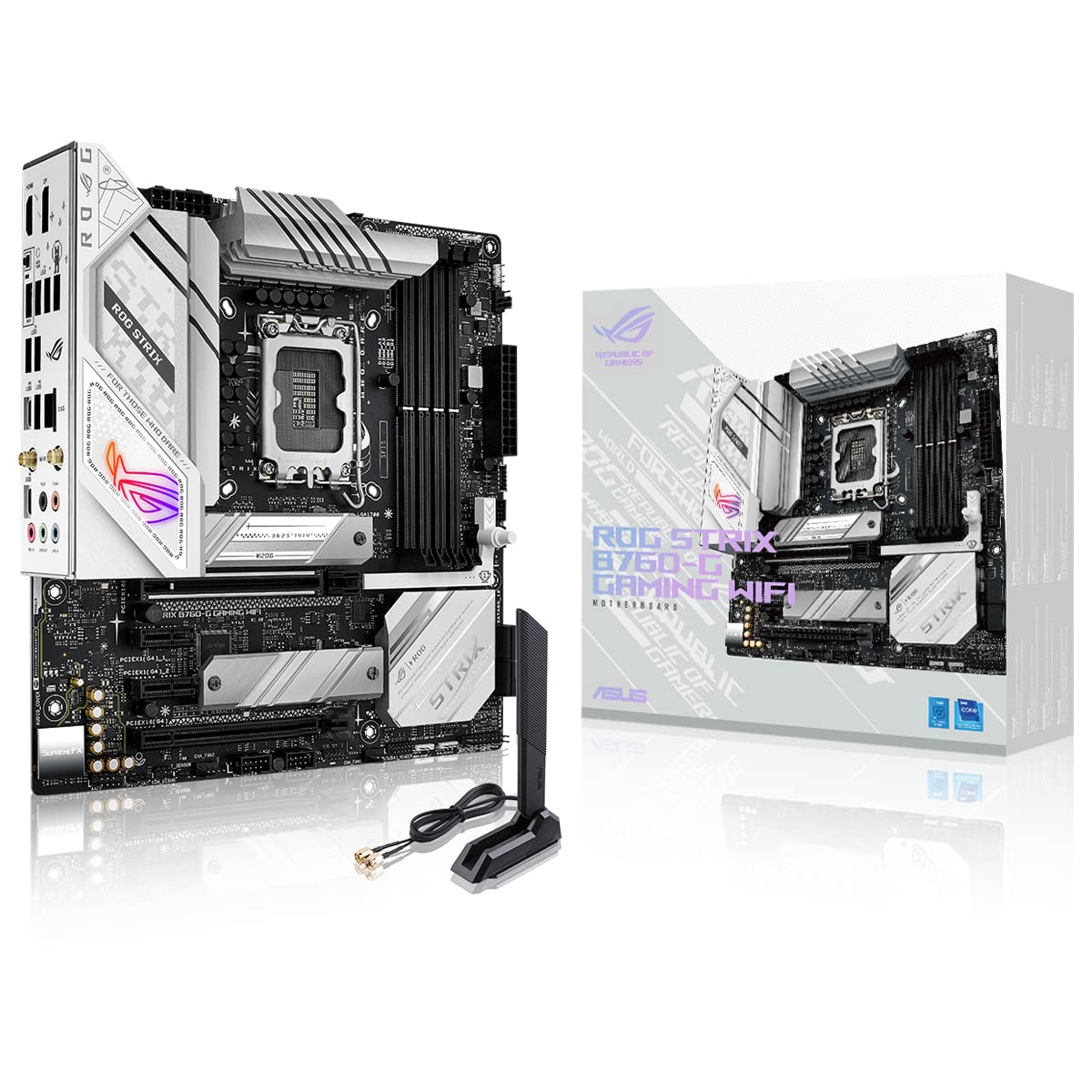 ROG Strix B760-G Gaming WiFi - Placa Base Intel B760 (LGA 1700) mATX Blanco con 12+1 DrMos, DDR5, PCIe 5.0, Q-Release, 2X PCIe 4.0 M.2, WiFi 6E, Ethernet 2,5G, USB 3.2 Gen 2x2 Tipo C, Aura Sync