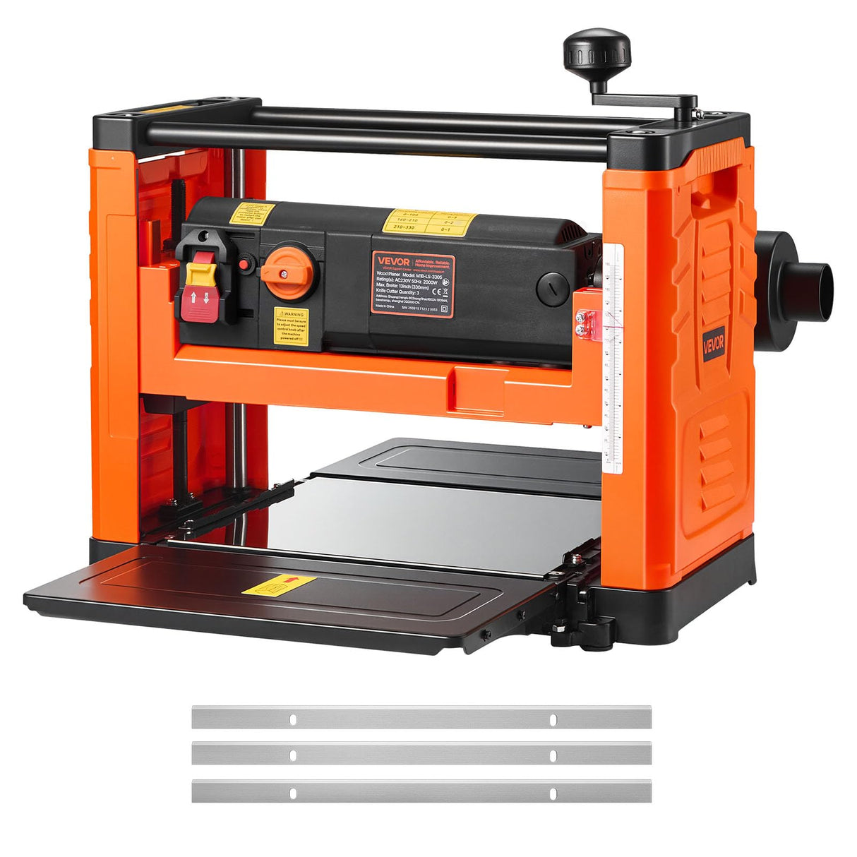 VEVOR Cepilladora Eléctrica de 3 Cuchillas, Mesa de Trabajo de 33 cm de Ancho, 2000 W 23500 RPM Moto Potente, Rodillo Doble, Protección Contra Sobrecargas, 2 Velocidades, para Madera Dura/Blanda