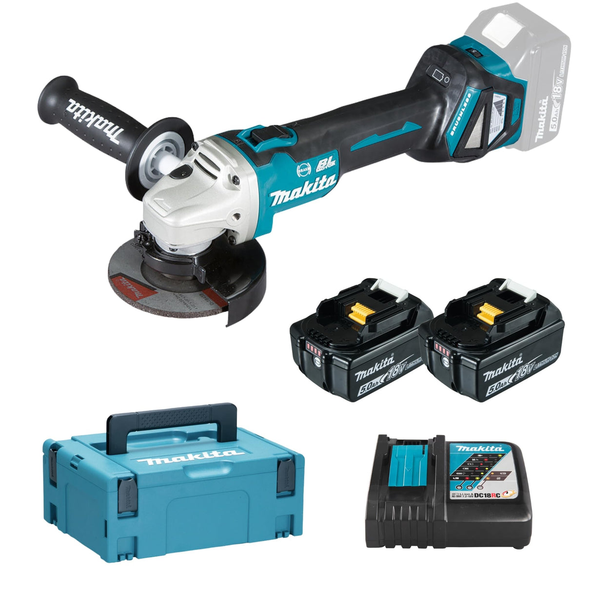 Makita DGA513RTJ Amoladora Angular 18V LXT 125/115 mm BL 2x5.0Ah MAKPAC