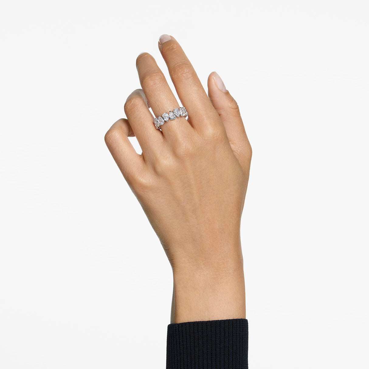 Swarovski Anillo Vittore, Circonita Swarovski de talla pera, Blanco, Baño de rodio