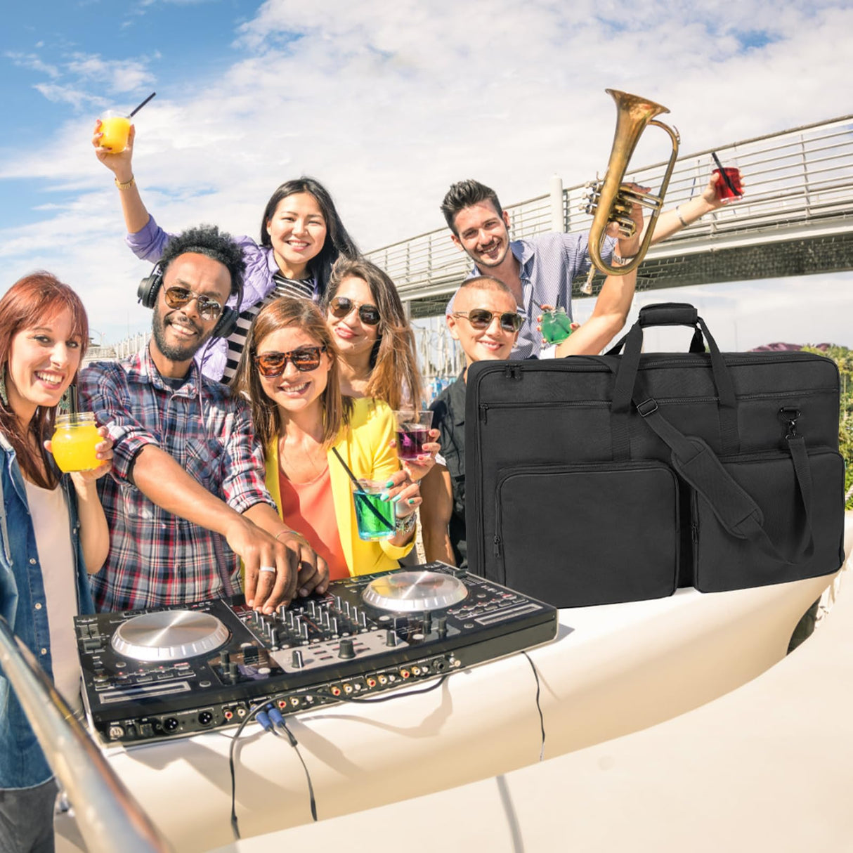 VEVOR Bolsa Acolchada para Mezclador de DJ, Tela Oxford 1200D, Bolsa de Transporte para Equipo de DJ con Bolsillo de Almacenamiento, Correa de Hombro Extraíble, 830 x 220 x 520 mm de Dimensiones