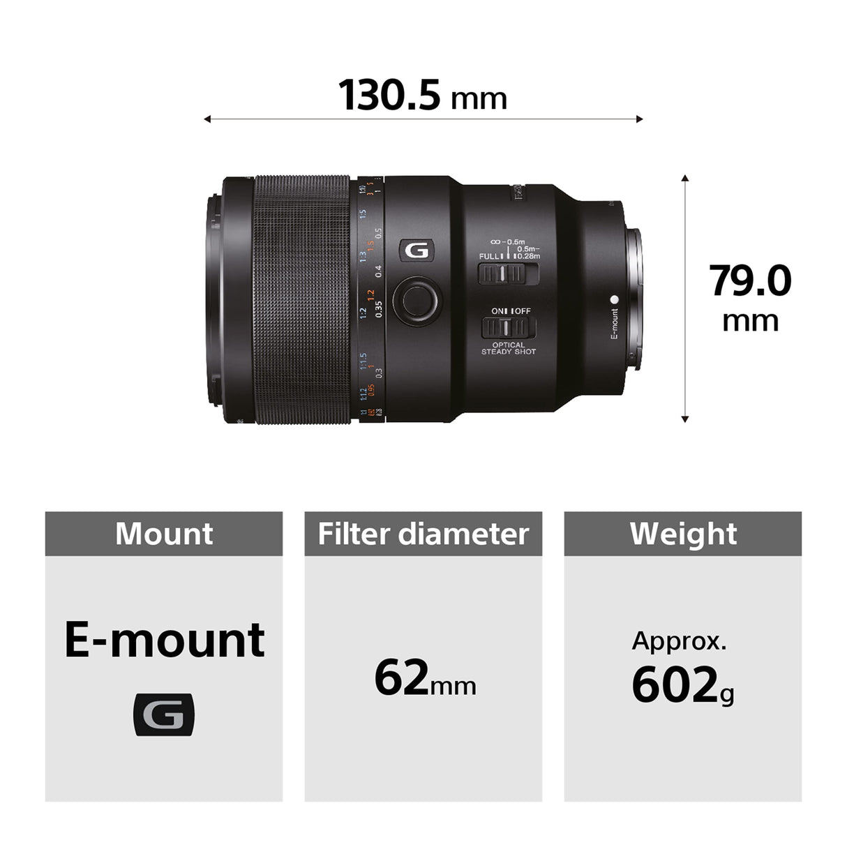 Sony FE 90 f/2.8 G - Full-Frame, Macro, Rango Medio, Objetivo Prime (SEL90M28G)