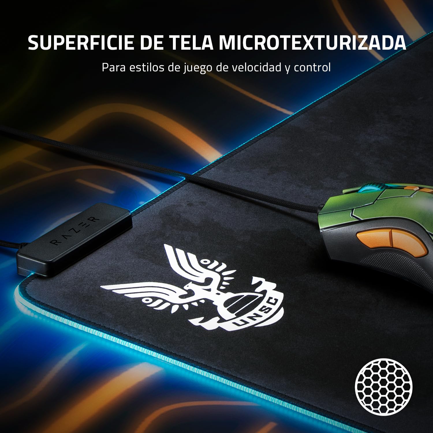 Razer Goliathus Extended Chroma Gaming Mouse Pad: iluminación RGB personalizable, material suave, control y velocidad equilibrados, base de goma antideslizante, Halo Infinite Edition