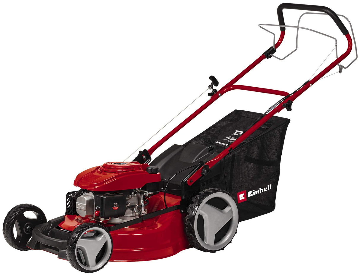 Einhell Cortacésped de gasolina GC-PM 51/3 S HW (2,7 kW, accionamiento de rueda trasera desconectable, regulación de altura de corte central de 6 niveles, bolsa colectora de hierba de 70 L)