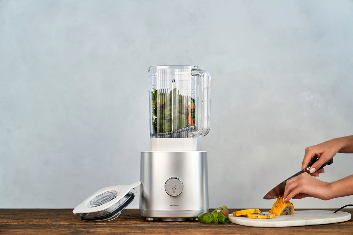 ZWILLING ENFINIGY Batidora de alto rendimiento 1600 W, Preparadora de batidos con cuchilla tipo Winglet de acero inoxidable, 1,8 l, Plata