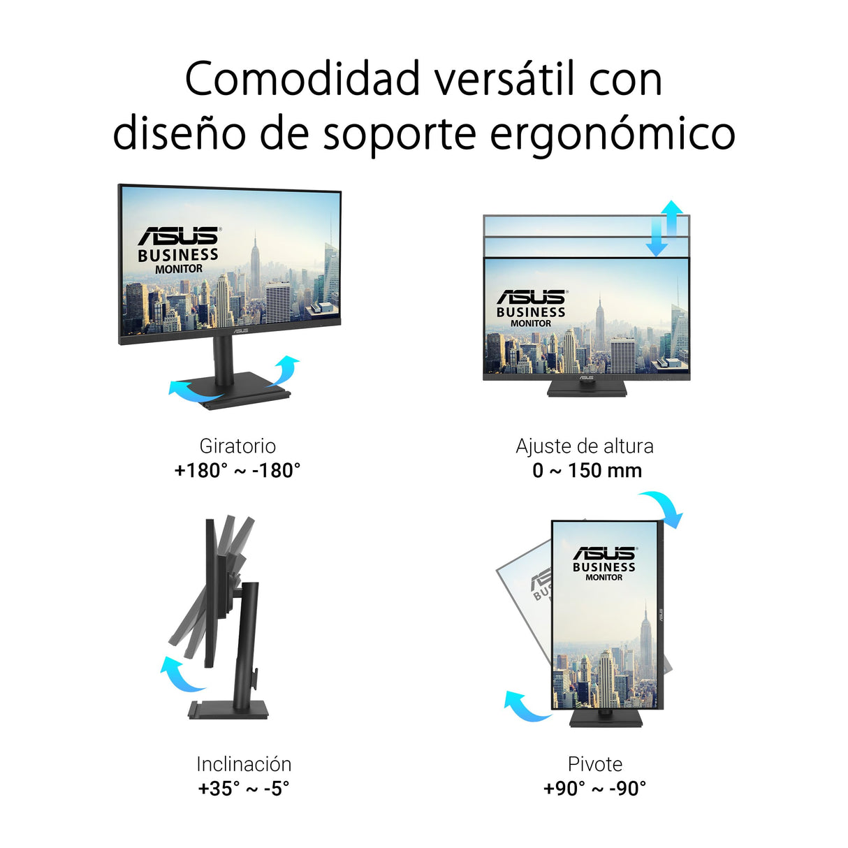 ASUS VA27DQFS Monitor profesional de 27 Pulgadas, IPS, Full HD, sin marco, 100 Hz, Adaptive-Sync, MPRT de 1 ms, HDMI, DisplayPort, VGA, luz azul baja, antiparpadeo, diseño ergonómico, montaje en pared