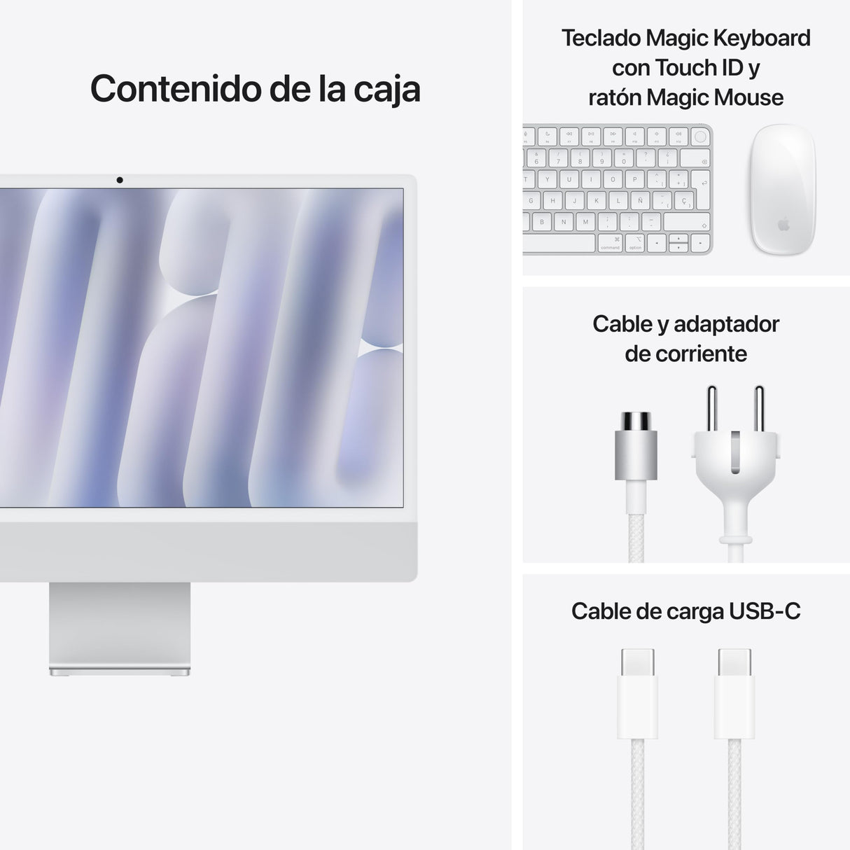 Apple iMac Ordenador de Mesa Todo en uno con Chip M4, CPU y GPU de 10 núcleos: diseñado para Apple Intelligence, Pantalla Retina de 24″, 16 GB de Memoria unificada, SSD de 256 GB - Plata