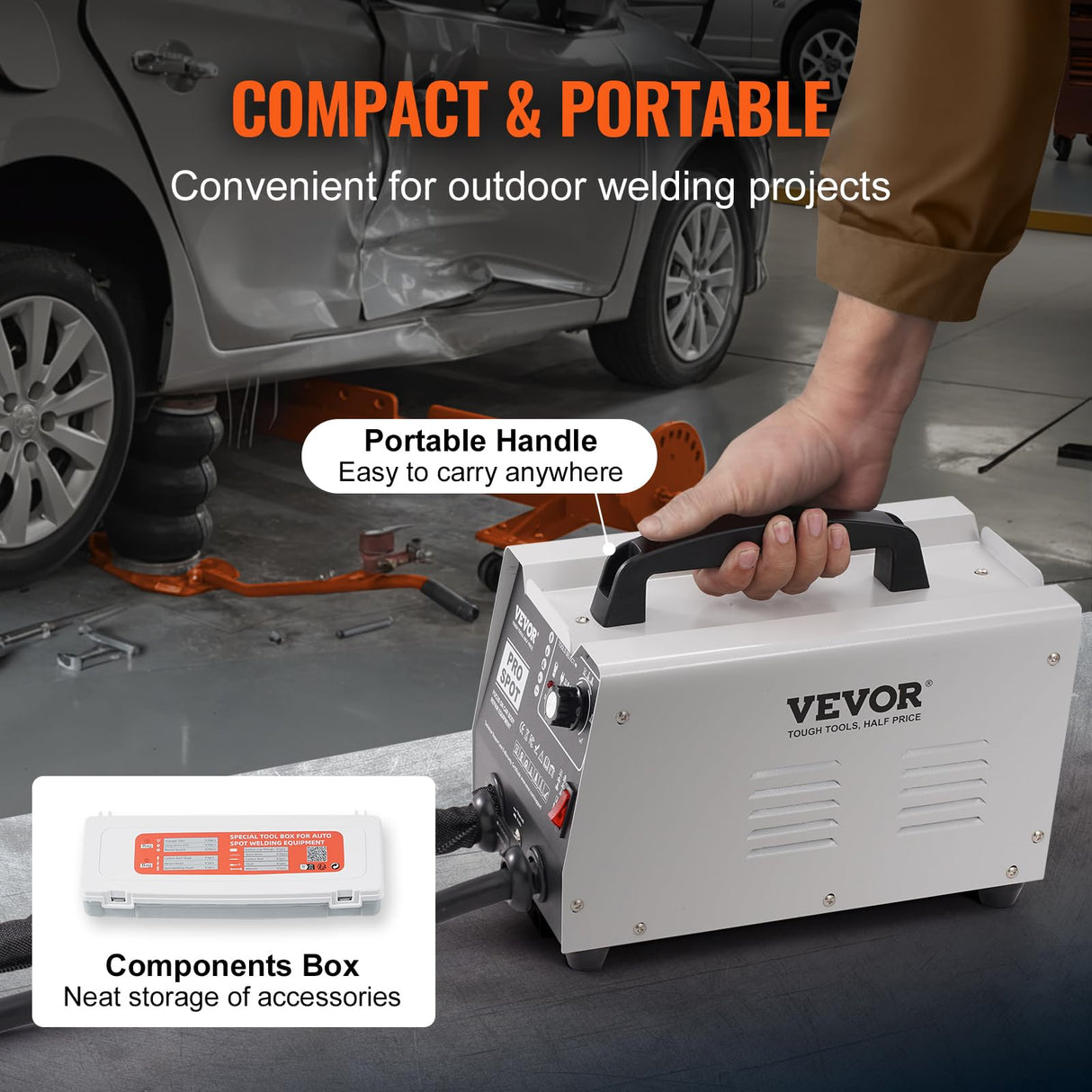 VEVOR Kit de Reparación de Abolladuras con Soldador de Pernos 1,8kW Extractor de Abolladuras con Soldador por Puntos con Soldadura Automática y Manual 7 Modos para Carrocería de Automóvil, Camión