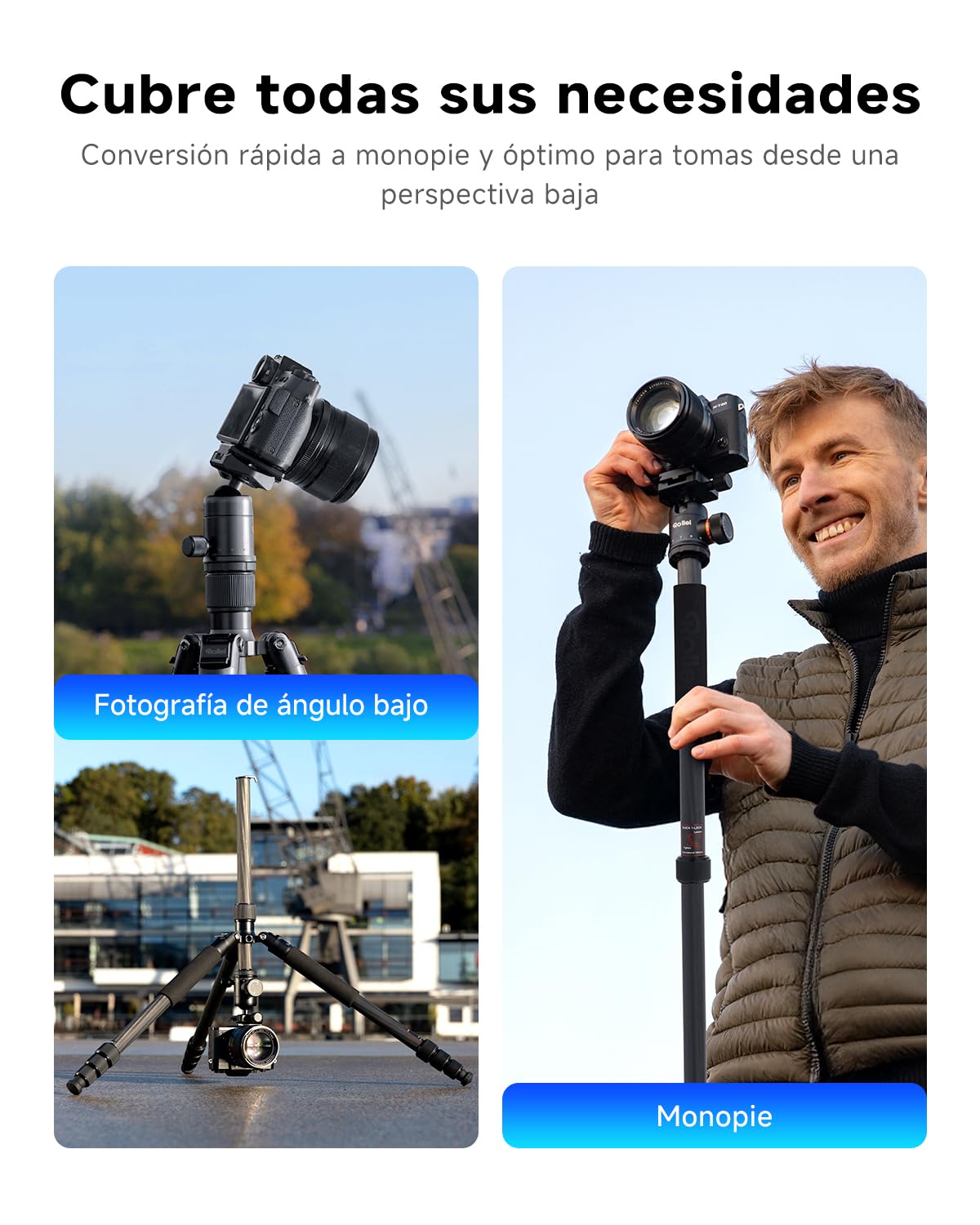 Tripode Camara Rollei C5i Negro, 156cm Tripode Carbono Fotografia de Viaje Portátil Camera Tripod Ligero con Cabezal Esférico de 360° Trípode y Monopie Compacto para Cámaras DSLR y Smartphone
