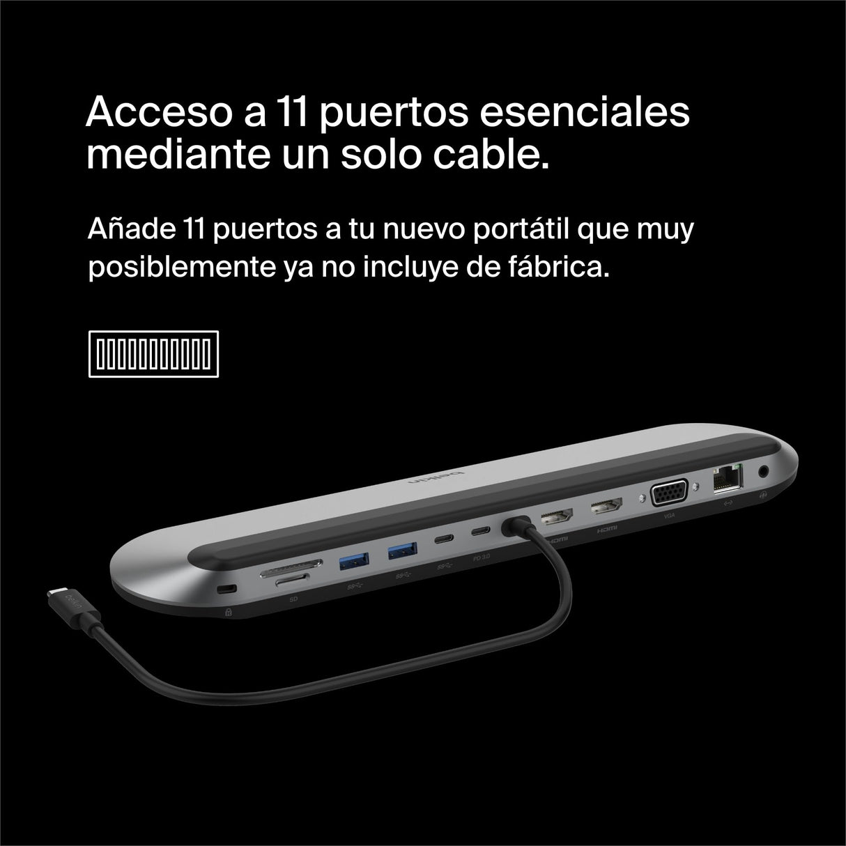 Belkin Connect - Estación de acoplamiento USB-C 11-en-1 Dock Pro (compatible con 3 monitores, Silicon Motion, Macbook, Windows, Chromebook, PD de 100 W, transferencia de 10 Gb/s, Ethernet de 2,5 Gb/s,