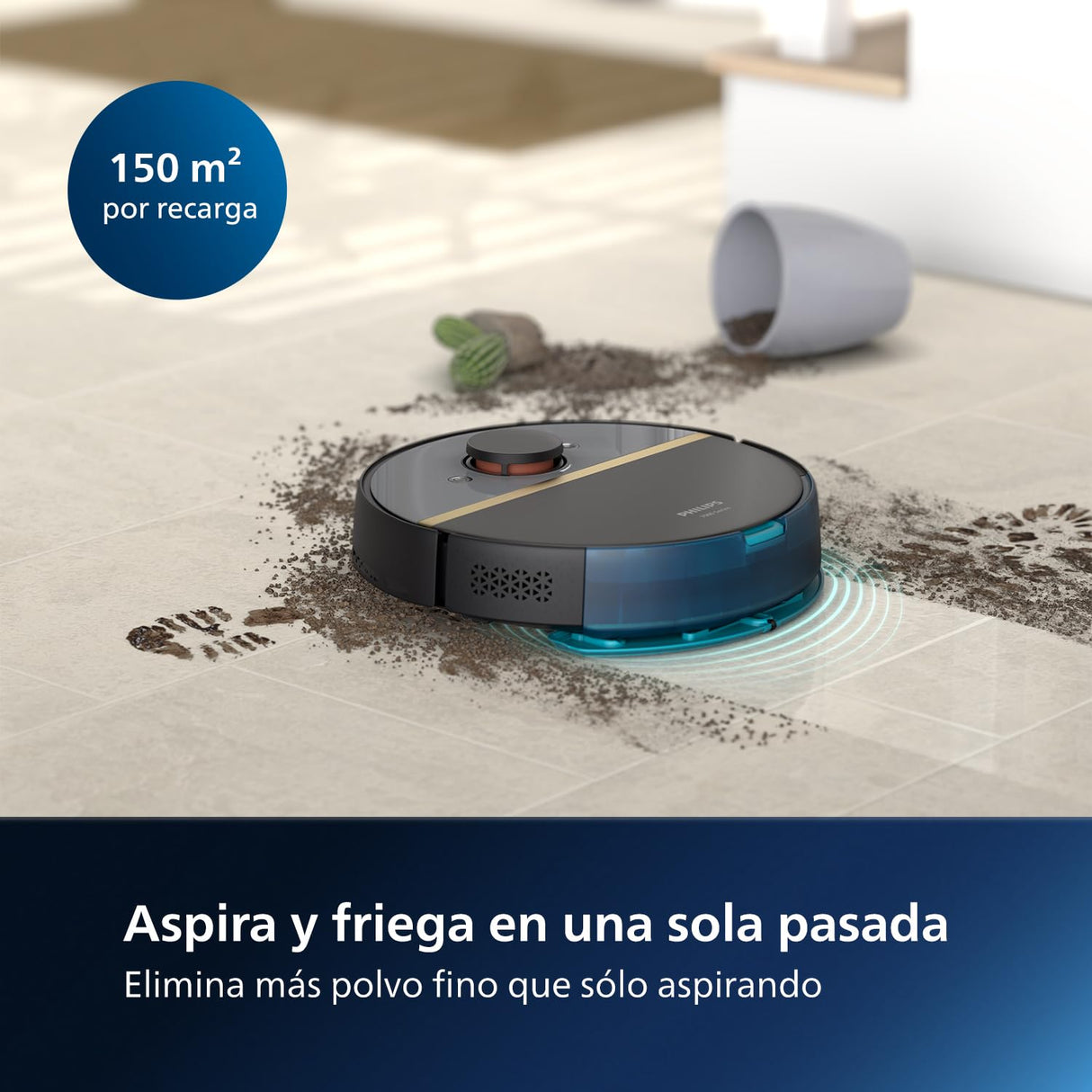 Philips Robot Aspirador y friegasuelos Homerun 7000, succión ultrapotente (5000 Pa), detección de obstáculos pequeños, estación de Vaciado automático, Robot Aspirador, App, Negro (XU7100/01)