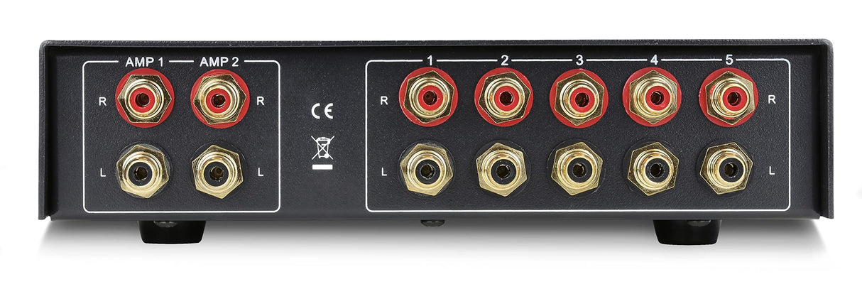 Dynavox AUX-S Pro - Conmutador de extensión de Entrada con 5 entradas RCA para Dos amplificadores estéreo y Envolvente, Color Negro