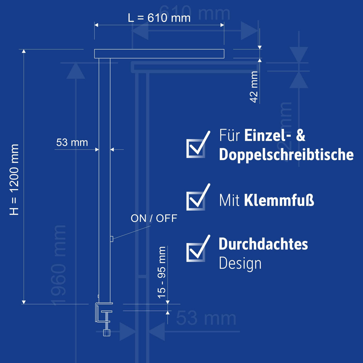 MAUL MAULjaval-Pinza para Mesa, 48 W, Plata, Klemmfuß