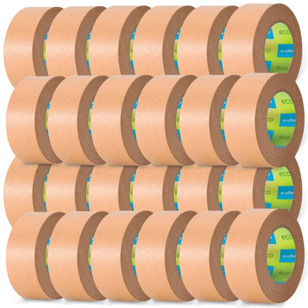 m-office Cinta Adhesiva Papel Kraft, Cinta de Embalar Adhesiva para Embalaje de Cajas, Envíos, Mudanzas y Manualidades, Cinta de Papel Embalaje, Cinta Marrón Papel Kraft (24 uds, 50mmx80m)