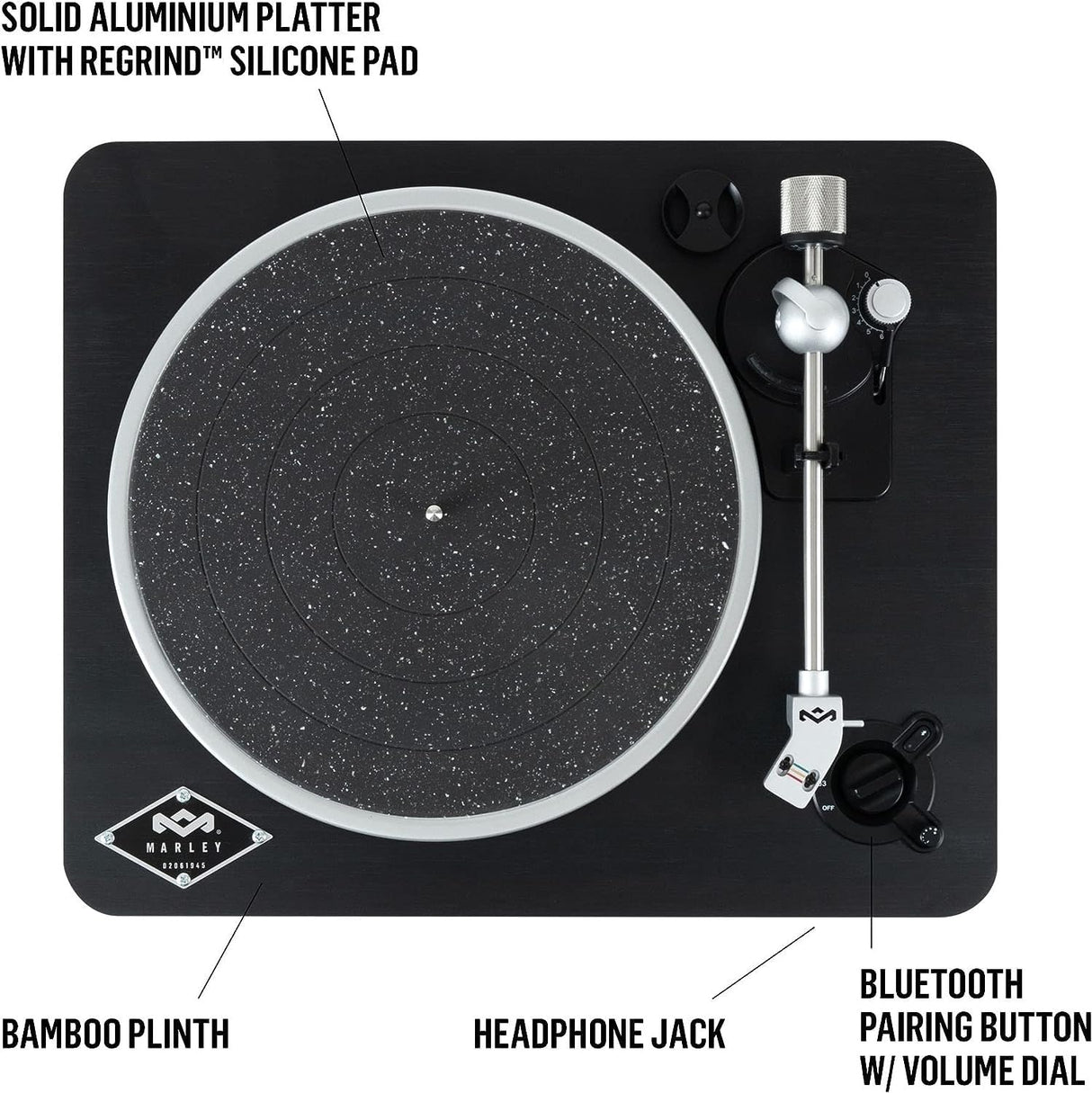 House of Marley Stir It Up Wireless Tocadiscos de Vinilo Bluetooth - Reproductor de Vinilos de 2 Velocidades Producido Sosteniblemente, Tocadiscos Bluetooth con Cápsula de Audio-Technica, Negro
