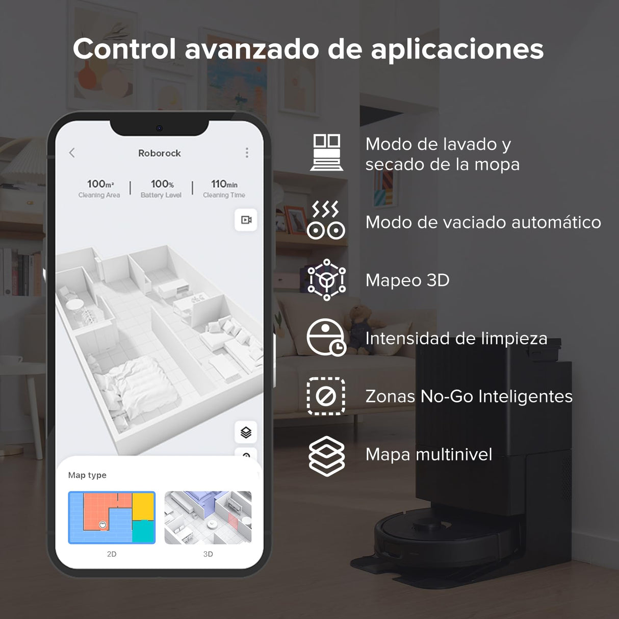 roborock Qrevo Robot Aspirador y fregasuelos, Funciones Automáticas de Vaciado, Lavado, Secado, Limpieza de la Base y Autorrellenado, Mapeo 3D, Potencia de succión de 5500 Pa Aspirador Robot