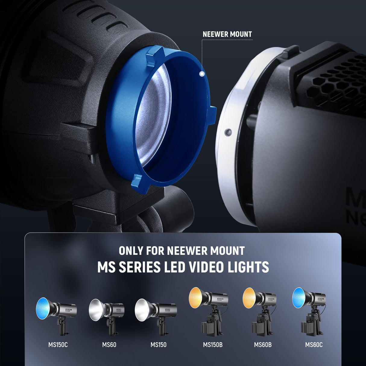 Neewer Soporte Snoot de 20°, Bolsa, Lente de proyección, Enfoque Ajustable, 16 gobos de Metal, 5 Geles de Color, Luz de Video LED Cónica Snoot MS Series(No para Montura Bowens), LS-48