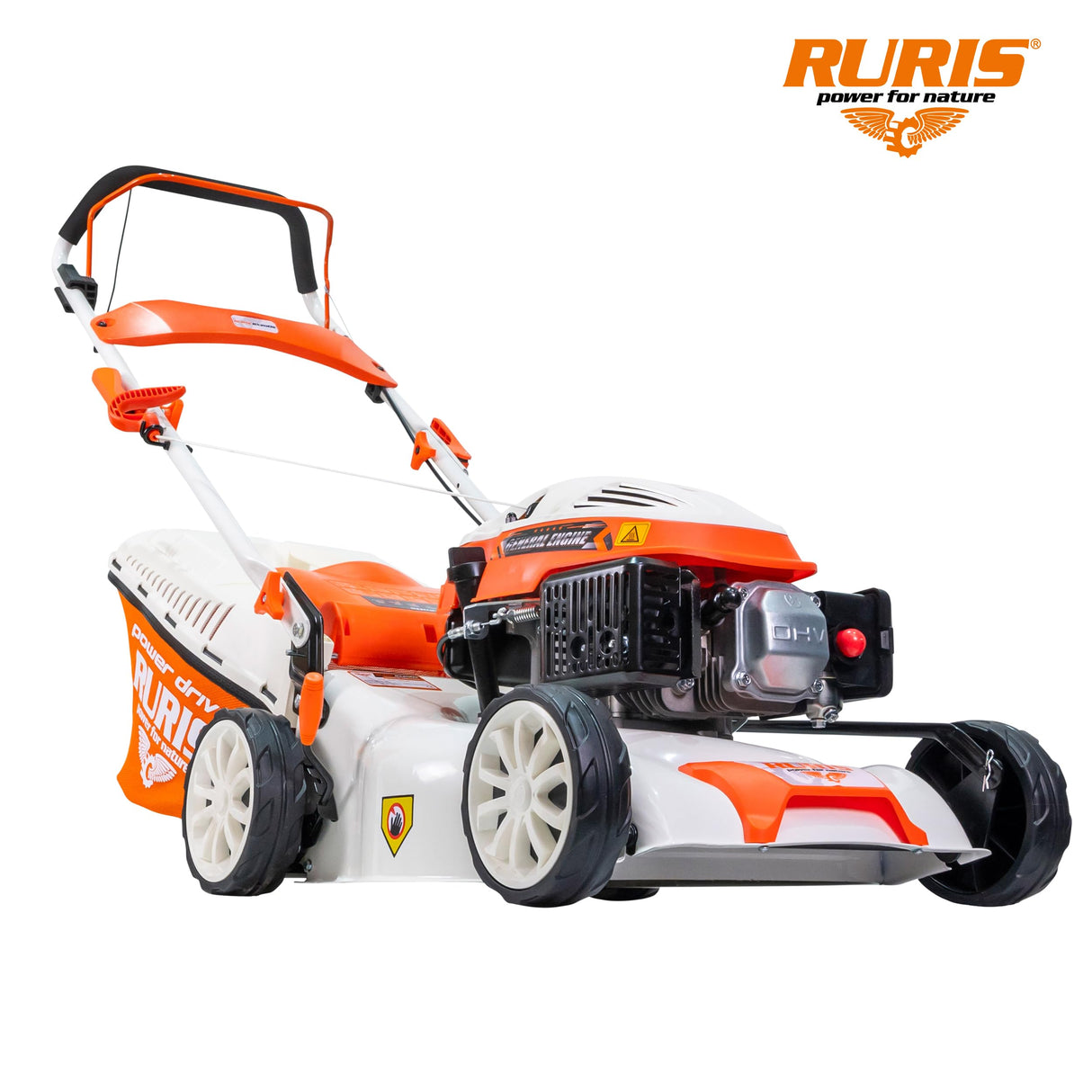 RURIS - Cortacésped térmico RX200S, 2,7 CV, 42 cm, Bolsa 45L, 3 en 1: Recogida, eyección Trasera, Mulching, chasis Acero, Altura Ajustable 25-75 mm, Naranja
