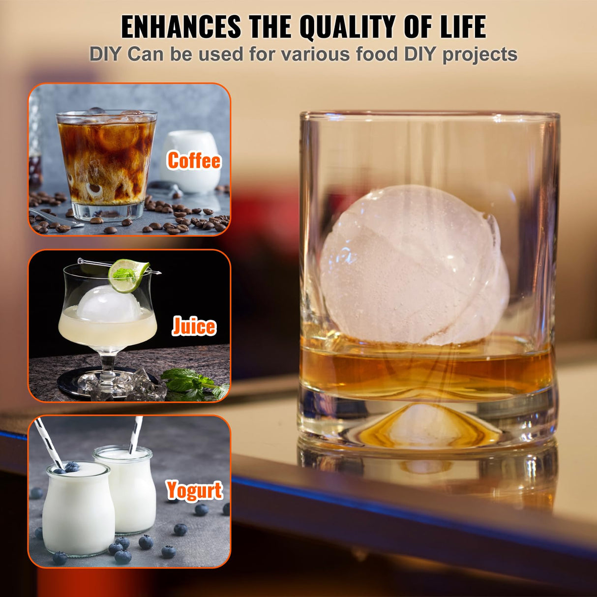 VEVOR Prensa para Bolas de Hielo 2,4" Kit de Aleación de Avión para Esferas de 60mm, Con Pinza y Bandeja de Goteo, para Whisky, Cocktail, Rojo