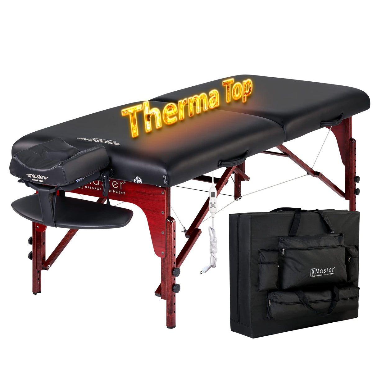 Master Masaje 71 cm Montclair – Camilla de Masaje móvil ThermaTop Sistema de calefacción Integrado Plegable Cama de Masaje Banco de cosméticos portátil Bed Madera Bolsa de Transporte Paquete Negro