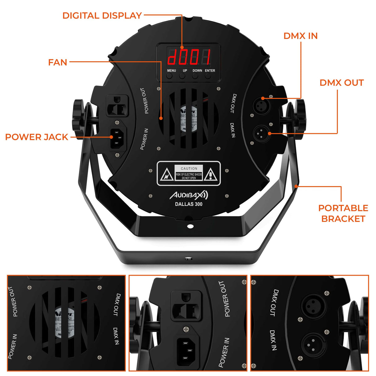 Audibax Dallas 300 - Foco LED para Discoteca - Foco Profesional 300W - Equipado con 30 Luces LED RGBW de 10W - Sincronización con Música - Modo Automático - Conexión DMX de 4 u 8 Canales