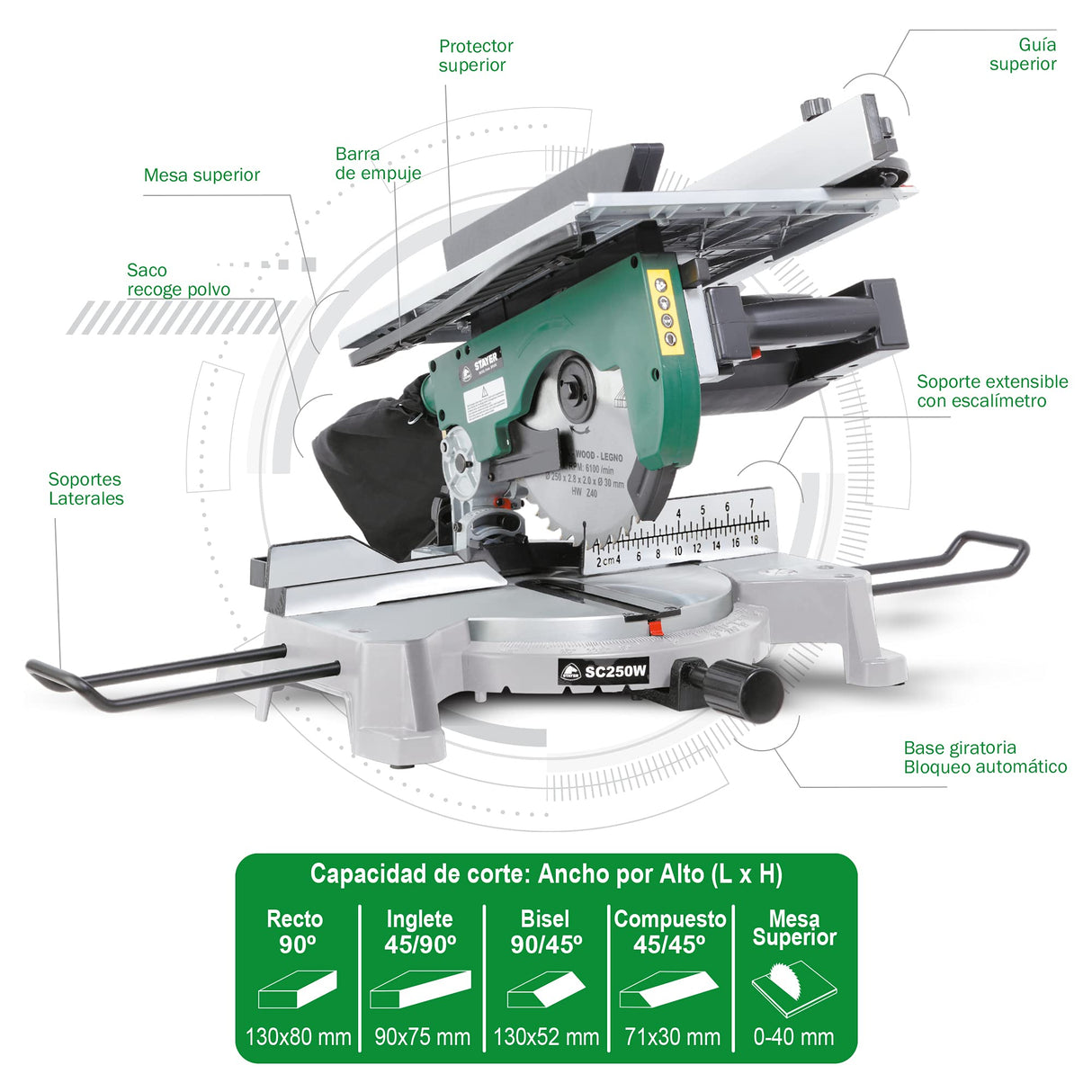 Ingletadora Ø250mm con mesa superior de corte SC 250