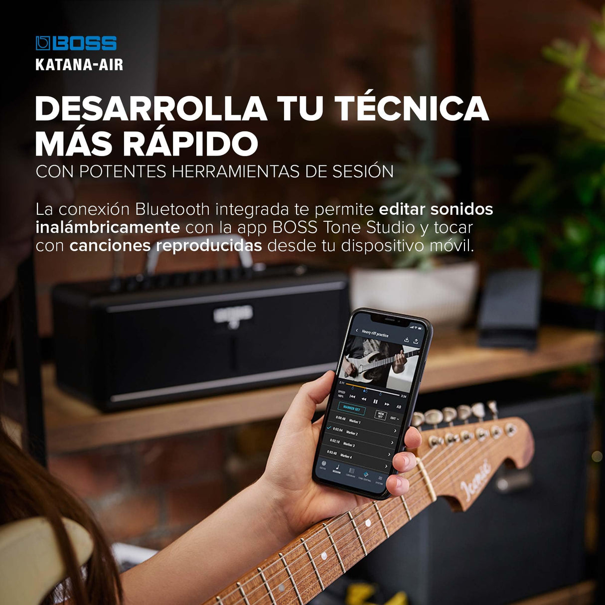 Amplificador de guitarra inalámbrico BOSS Katana Air — Tecnología de guitarra inalámbrica desarrollada por BOSS para tocar y practicar sin líos de cables