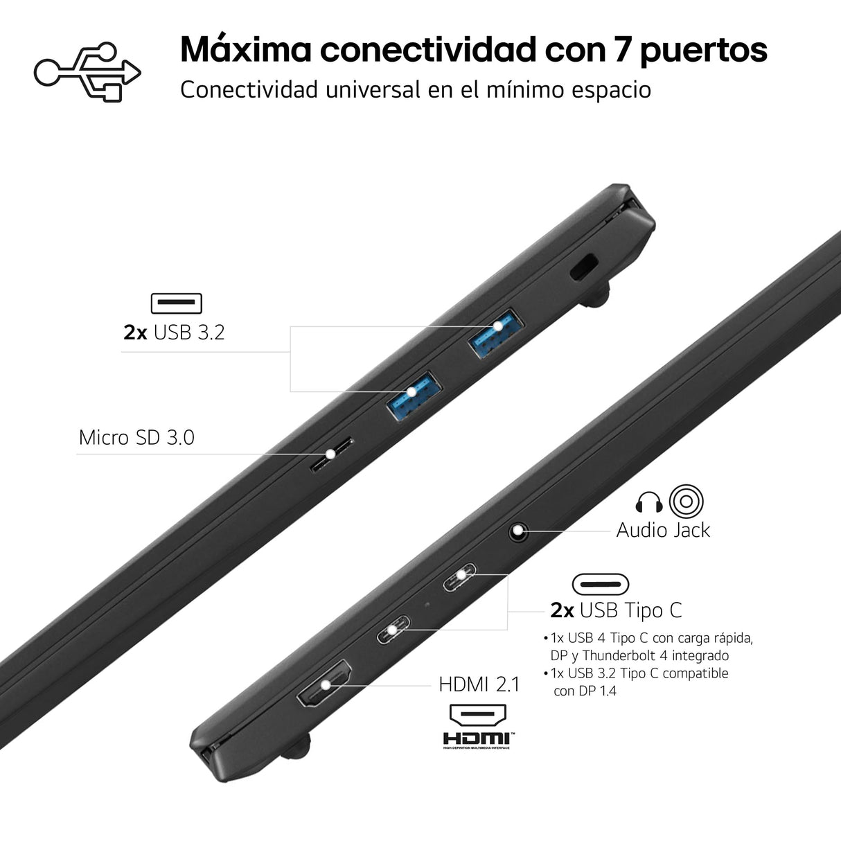 LG gram 17Z90S-G.AA79B - Portátil Ultraligero de 43.1 cm (17"), Panel IPS, Intel Core Ultra 7, 16 GB RAM, 1TB SSD, 1,350 g, batería hasta 21.5 h, W11 Home, Gris Carbón, Teclado QWERTY Español