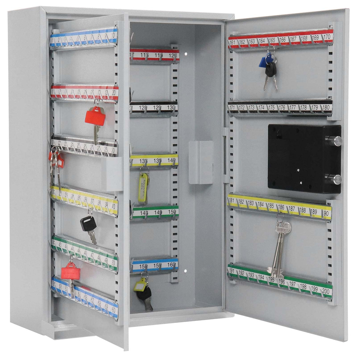 Caja fuerte para 200 llaves S200 EL de Rottner, Color gris claro, Fabricada en chapa metálica resistente, Cerradura electrónica, Teclado plano con luces LED, Tornillos de fijación incluidos