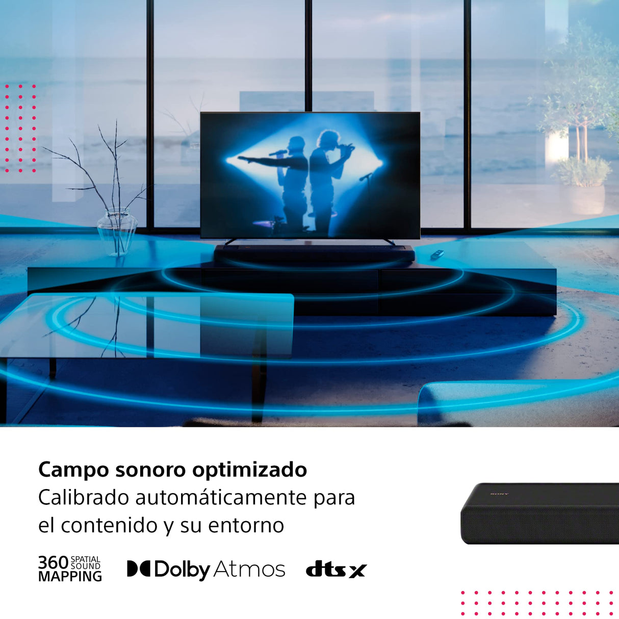 Sony HT-A3000 Barra de Sonido, Dolby Atmos de 3.1 Canales, con subwoofer Integrado, DTS:X, 360 Spatial Sound Mapping, Funciona con Alexa y Google Assistant Negro
