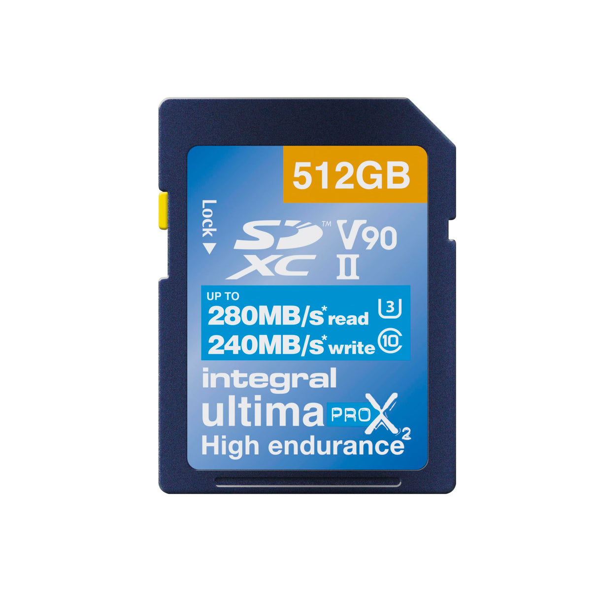 Integral Tarjeta SD de 512 GB UHS-II v90 con velocidades de lectura de hasta 280 MB/s y velocidades de escritura de 240 MB/s. Tarjeta de memoria de alta velocidad profesional SDXC