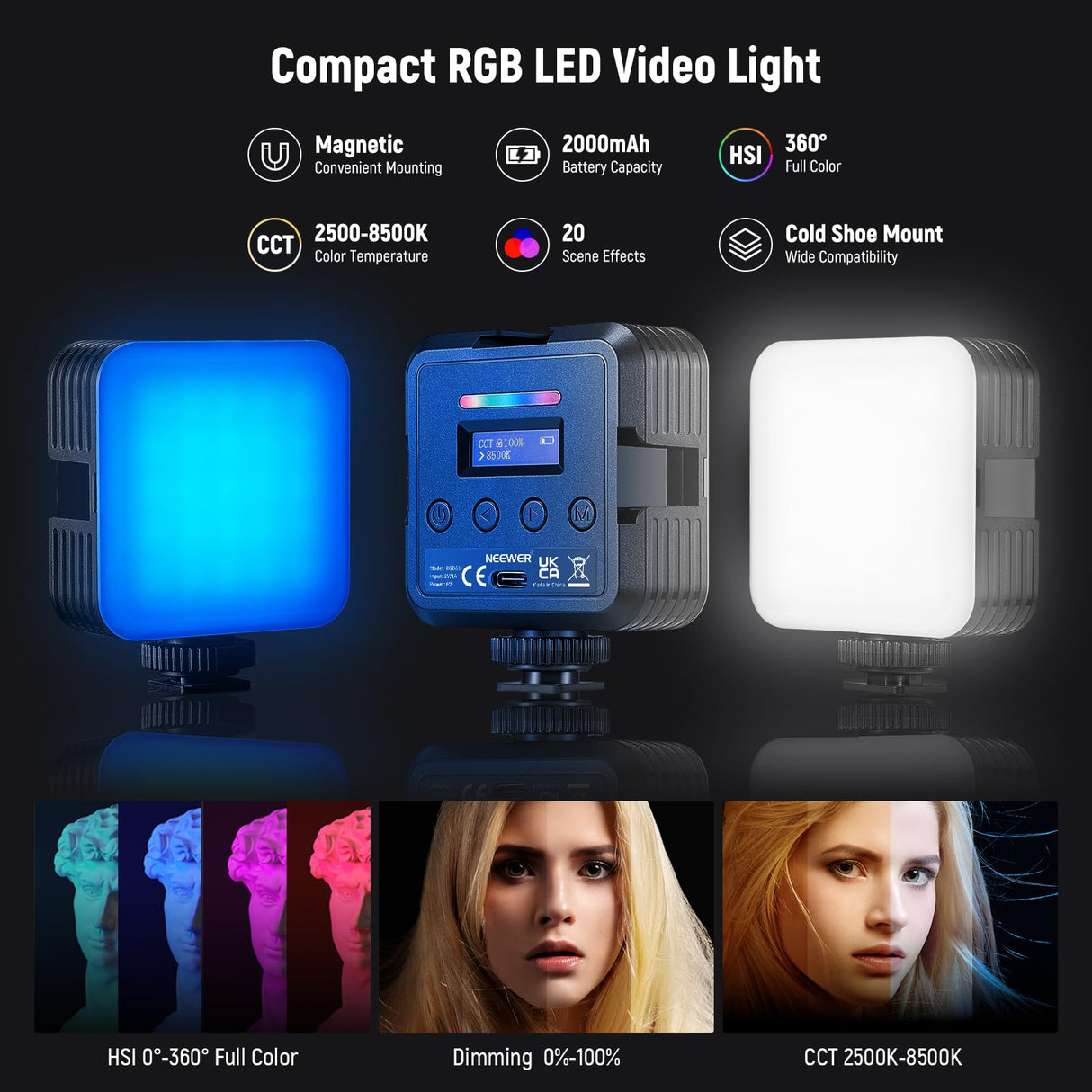 NEEWER Kit Vlogging para Teléfono con Luz LED RGB/Sistema Micrófono Inalámbrico Lavalier/Trípode para Teléfono Selfie Palo, Creador Contenido Esencial para iPhone Android Podcast Youtube, PA048