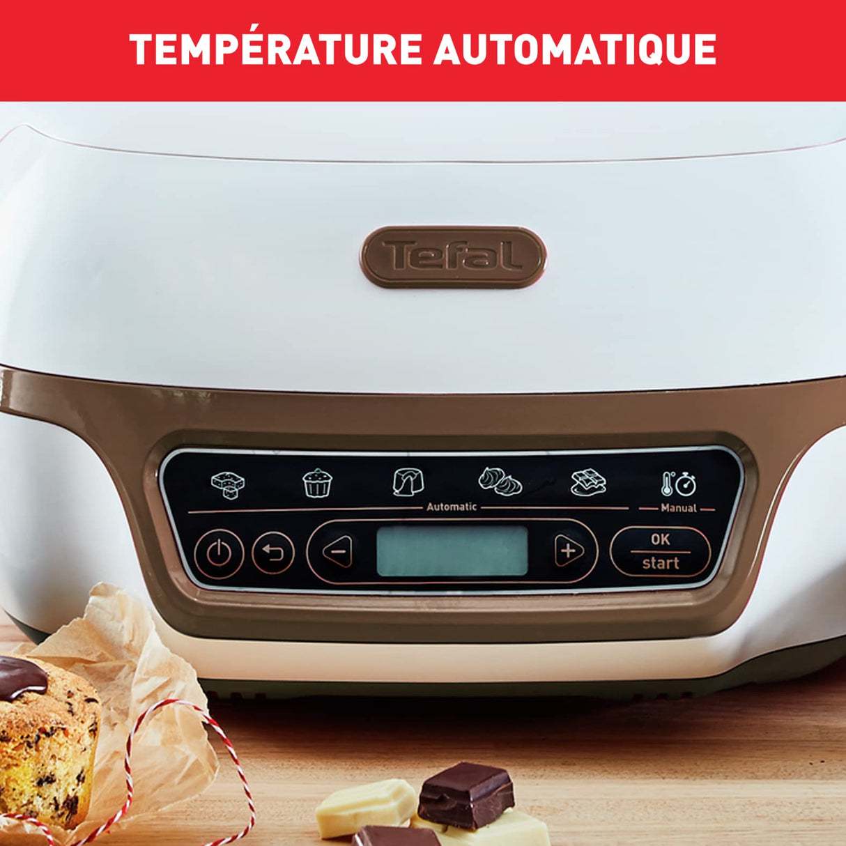 Tefal Cake Factory - Máquina inteligente para tartas, electrodoméstico de cocción, de pastelería, máquina de pan, magdalenas, con 4 moldes, 5 programas, compatible con moldes Crispybake KD802112