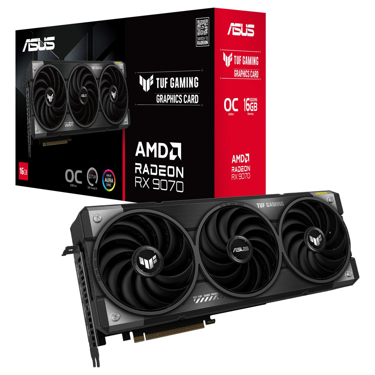 ASUS TUF Gaming Radeon RX 9070 OC Edition 16GB GDDR6, Tarjeta gráfica Gaming (PCIe 5.0, 16GB GDDR6, HDMI/DP 2.1, 3.125 Ranuras, Grado Militar, Revestimiento PCB, Ventiladores axial-Tech)