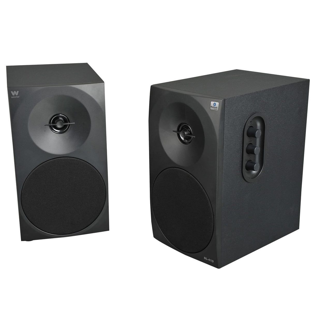 Woxter Dynamic Line 410 BT –Altavoces estéreo 2.0 150W de Potencia,Bluetooth, Madera, Woofer de 4 Pulgadas, 2 Tweeter, 3.5 mm, RCA, Control Volumen, Agudos, Graves, Bookself Speakers, Color Negro