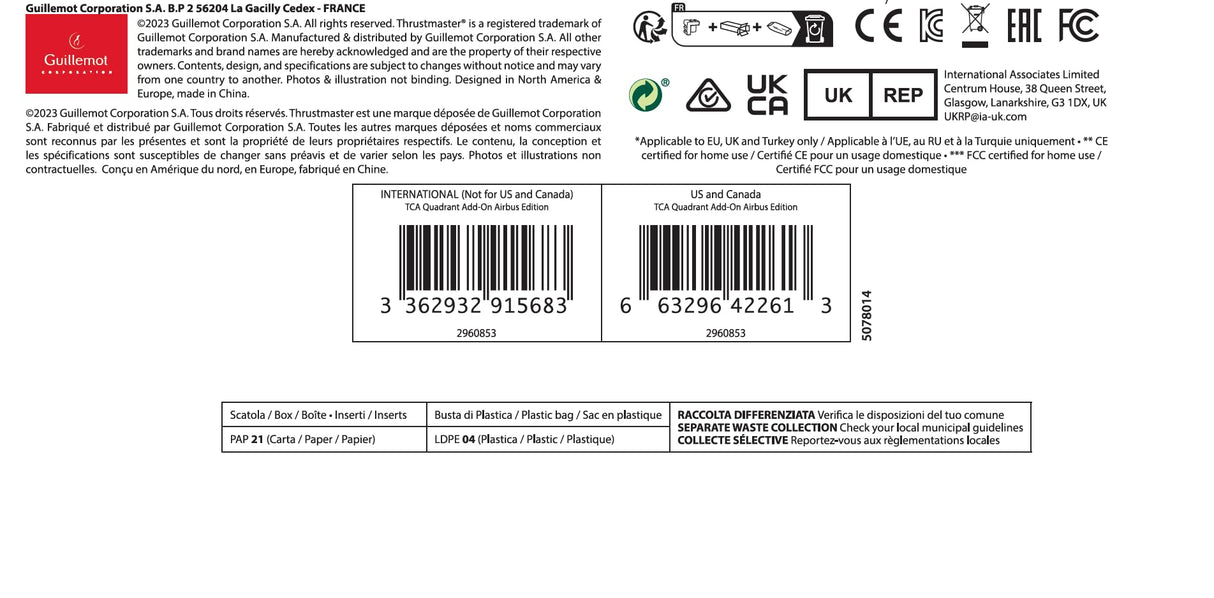 Thrustmaster TCA Quadrant Add-on Airbus Edition - Réplicas Ergonómicas de Airbus Compatible con PC