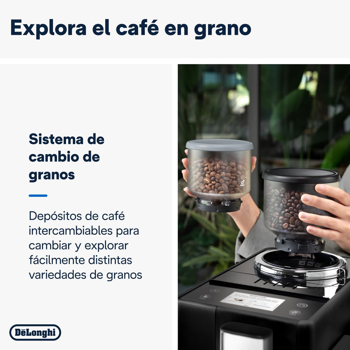 De'Longhi Rivelia EXAM440.35.B, Cafetera Superautomática con Espumador de Leche Manual, Tamaño Compacto, 8 Recetas, Pantalla Táctil a Color, Negro Ónix