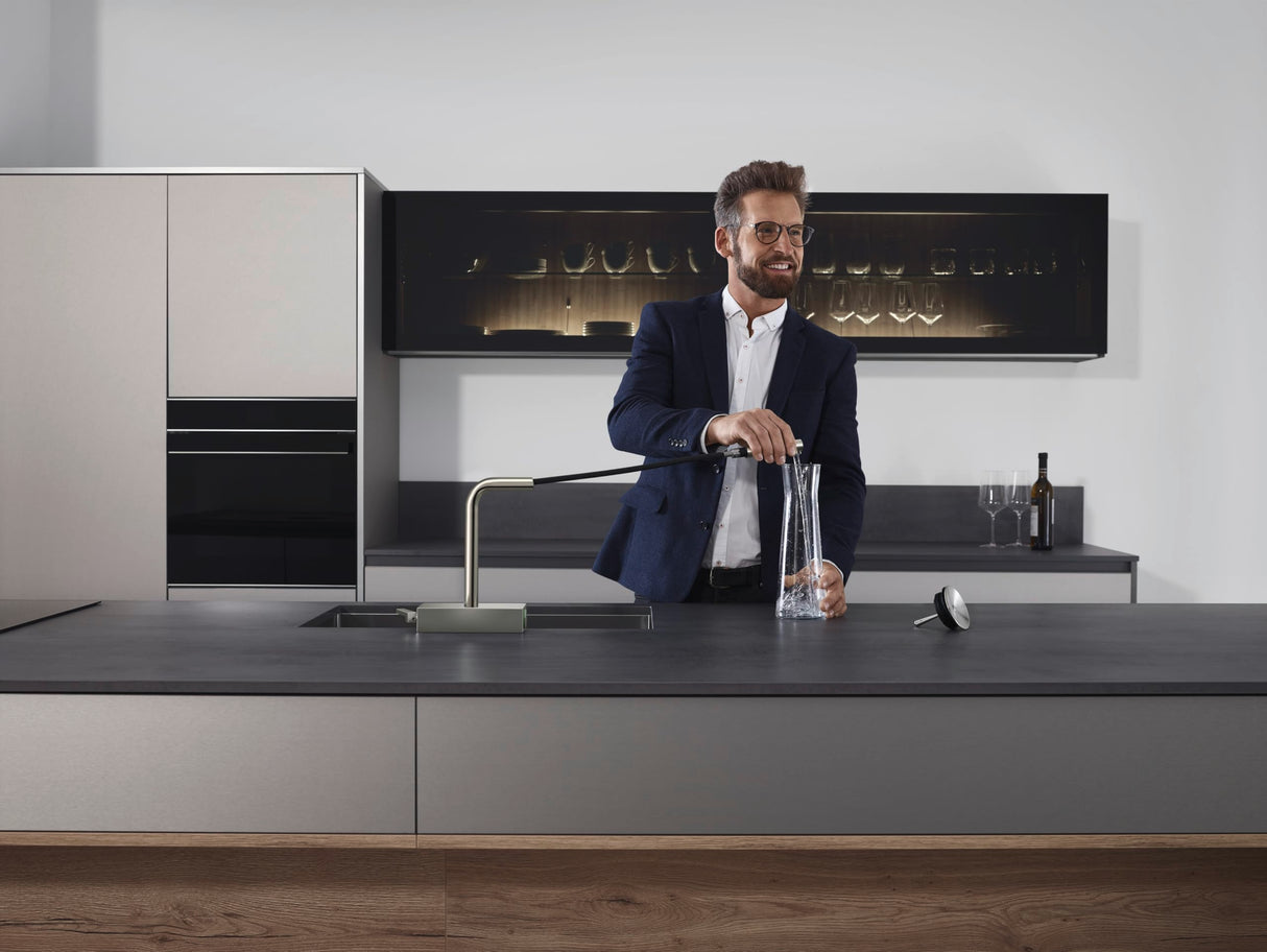 Hansgrohe Aquno Select M81 Grifo monomando de cocina 250, caño extraíble, 2 tipos de chorro sin sBox, acabado de acero inoxidable, 73836800