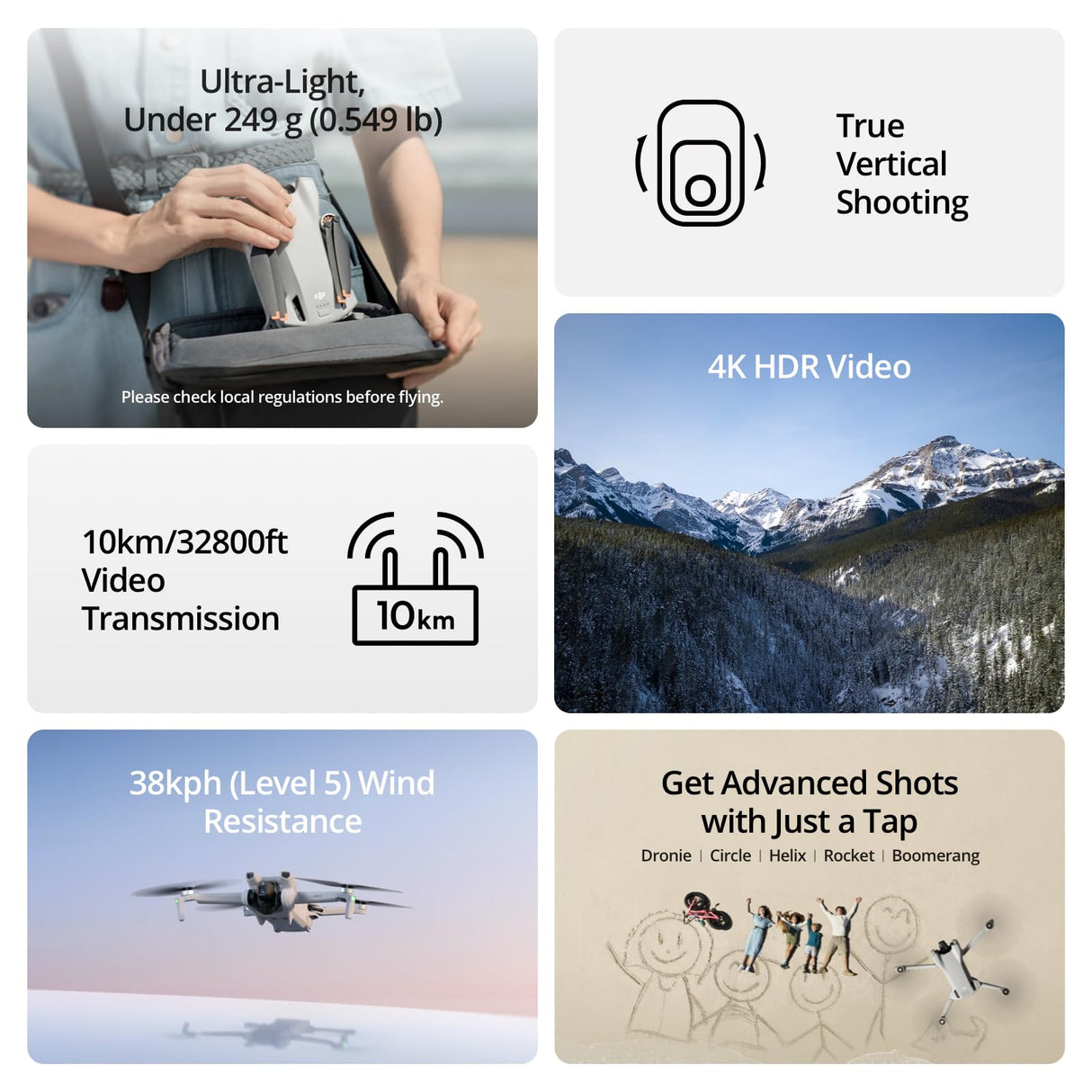 DJI Mini 3 (DJI RC) – Dron Mini con Mando a distancia y cámara, ligero y plegable con vídeo 4K HDR, 38 min de tiempo de vuelo, Grabación vertical y funciones inteligentes