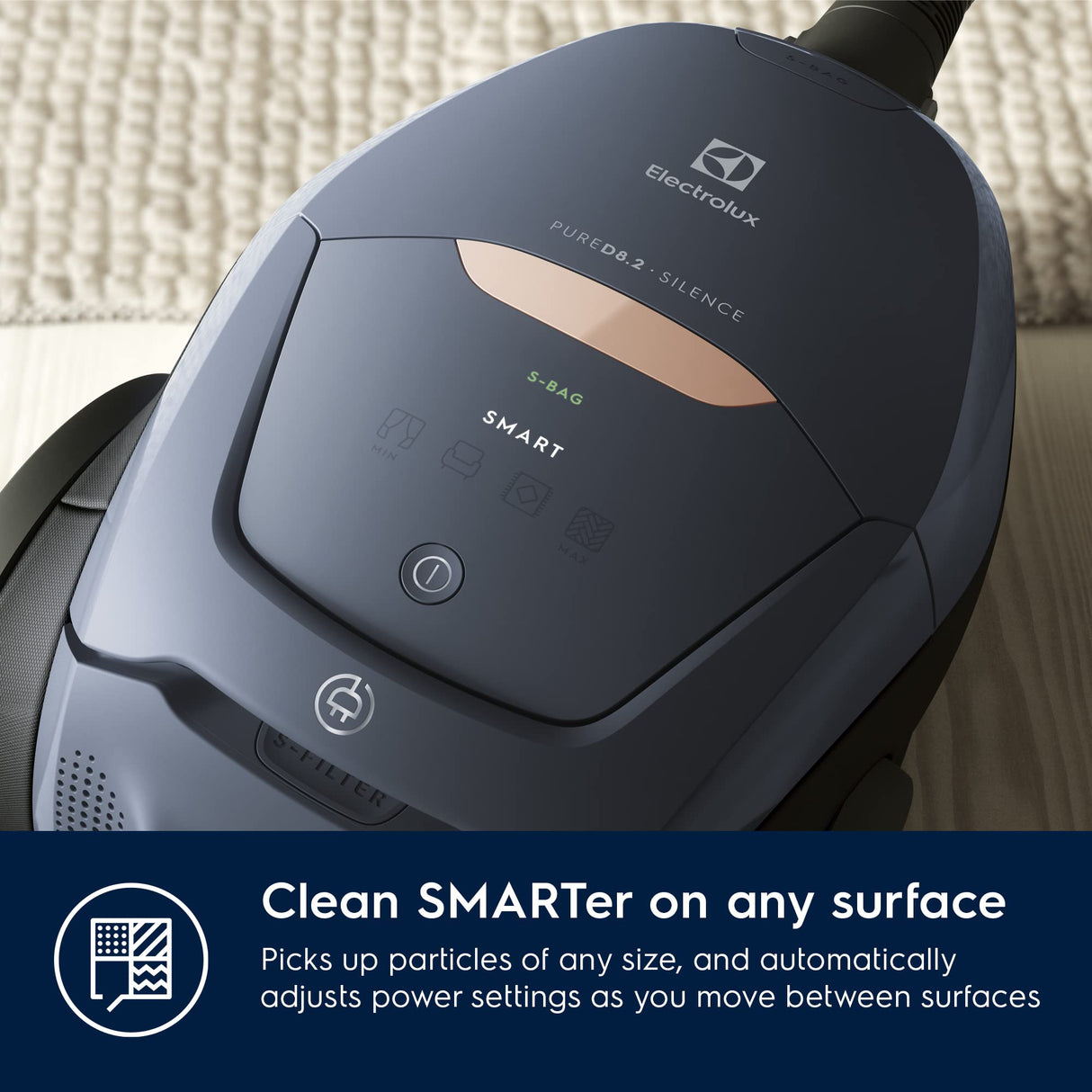 Electrolux PureD8 Pure D8 PD82-8DB-Aspiradora con Bolsa ultrasilenciosa-Regulador automático de Potencia SmartMode y tecnología PureSound-Color Azul, plástico, 600 W, 3.5 Liters, 57 Decibeles