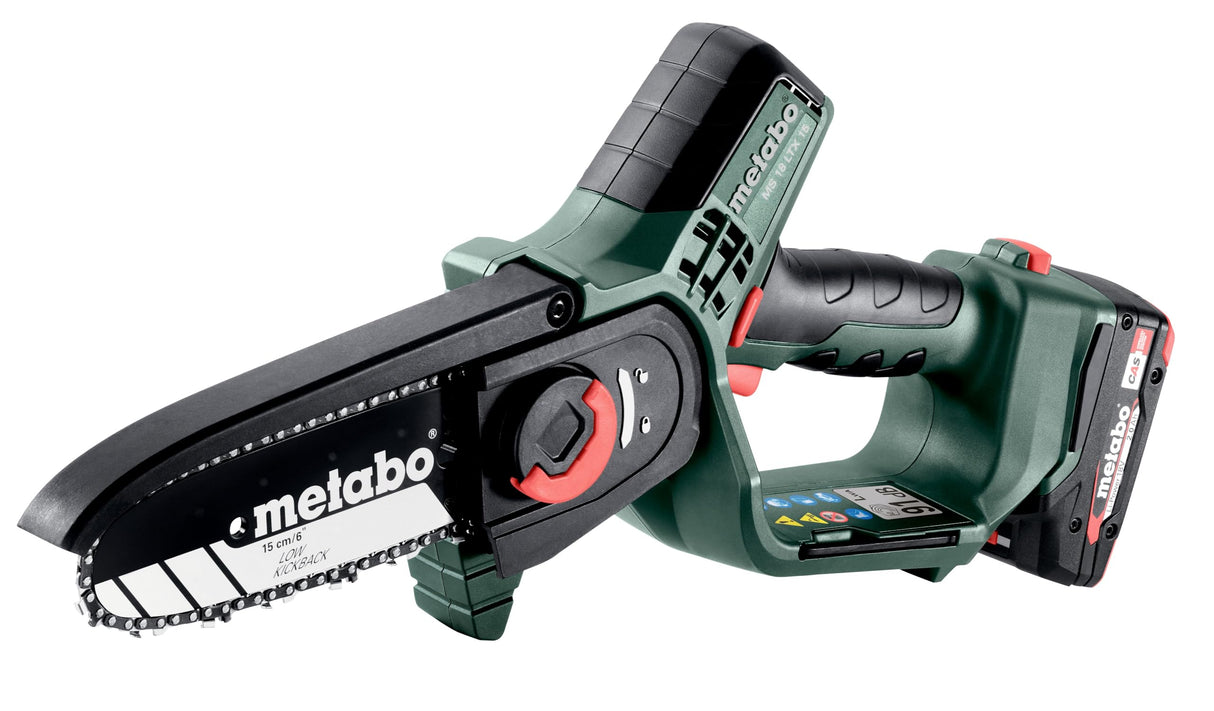 Metabo MS 18 LTX 15 Mini Motosierra Batería 18V Ideal Poda Ramas Verdes Alta Velocidad Incluye Batería 2Ah Cargador Herramientas