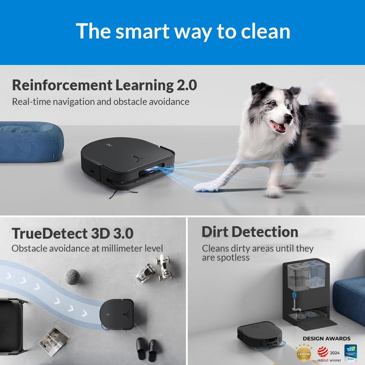 ECOVACS Robot Aspirador Lavador DEEBOT X5 Omni, Aspirador Robot con estación, 12800Pa, ZeroTangle, Limpieza húmeda adaptativa TruEdge, Lavado con Agua Caliente a 70 °C, elevación de Las Almohadillas