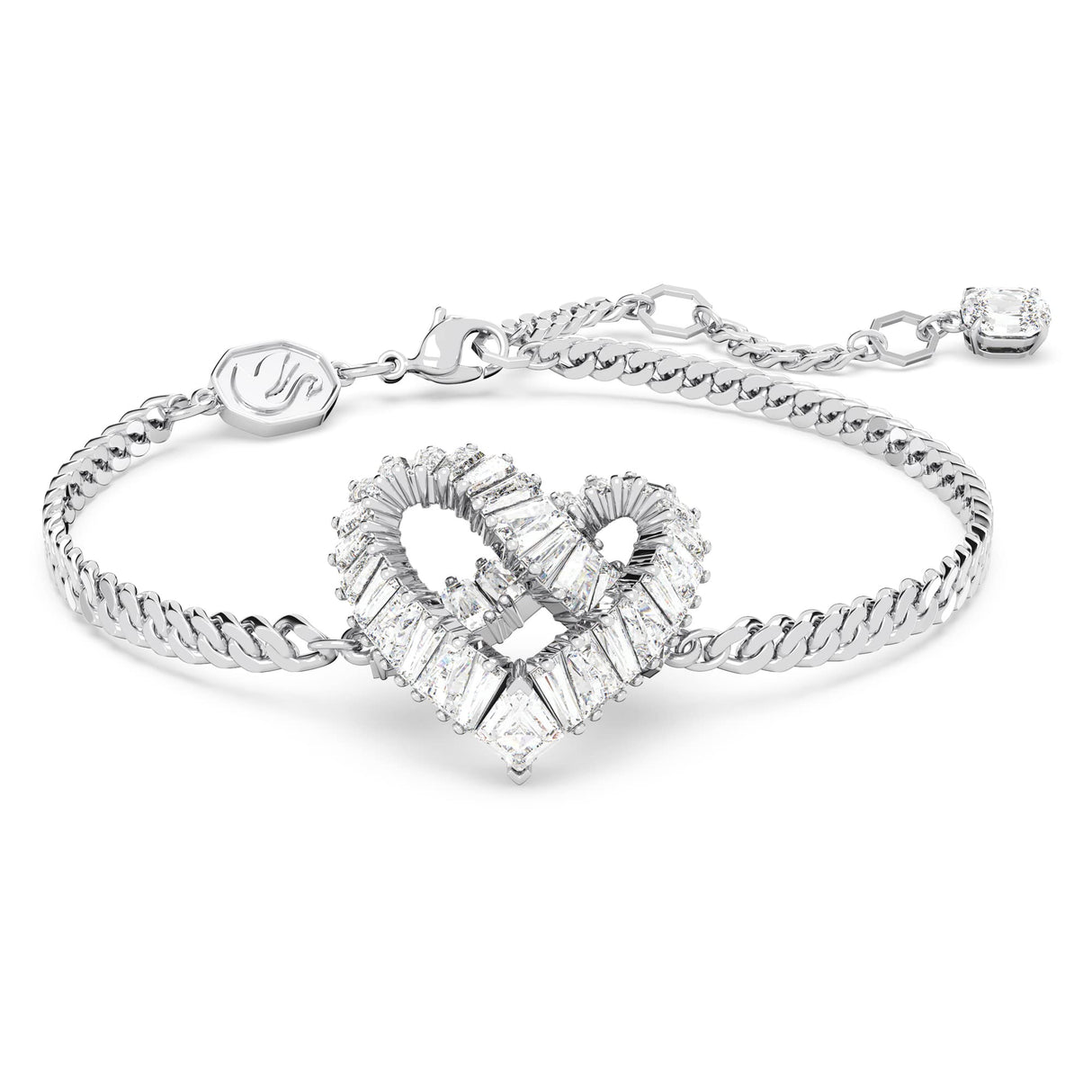 Swarovski Matrix Pulsera en Forma de Corazón, Cristal Blanco, Talla Baguette en un Baño de Rodio, de la Colección Matrix de Swarovski