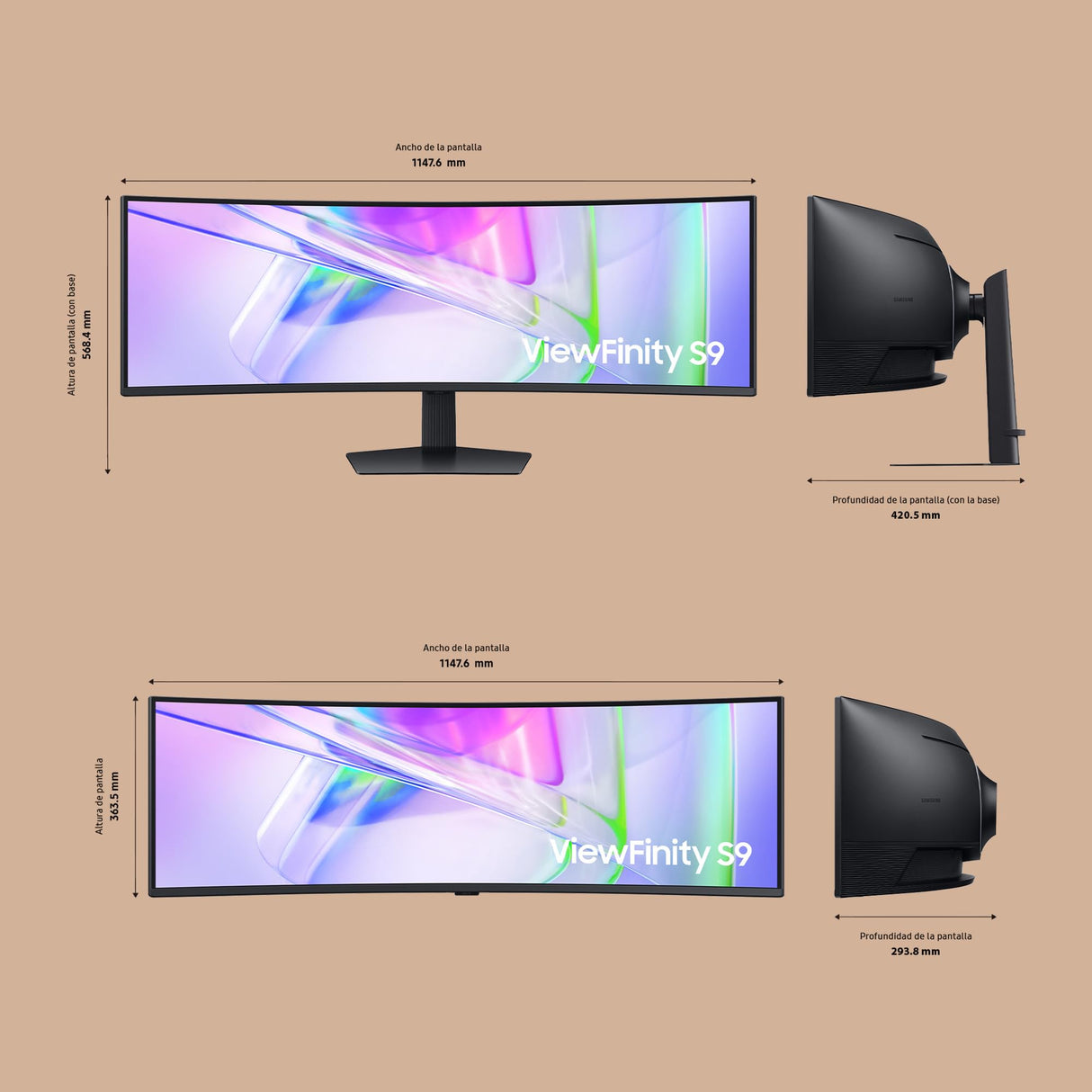 SAMSUNG LS49C950UAUXEN - Monitor ViewFinity S9, 5120x1440, 32:9, 3000:1, 120 Hz, 5 ms, 350 CD/m², HDMI, Negro