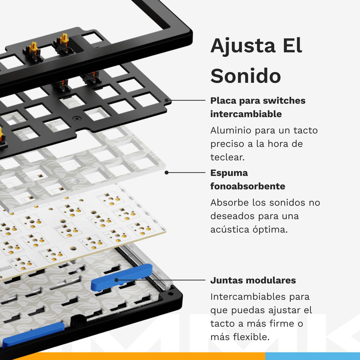 Glorious Gaming GMMK 3 Teclado Gaming Personalizable mecánico, Compacto 65%, Juntas modulares, Teclas PBT Doble inyección, Placa de Aluminio, switches Hot Swap 3/5 Pines, AZERTY francés - Negro