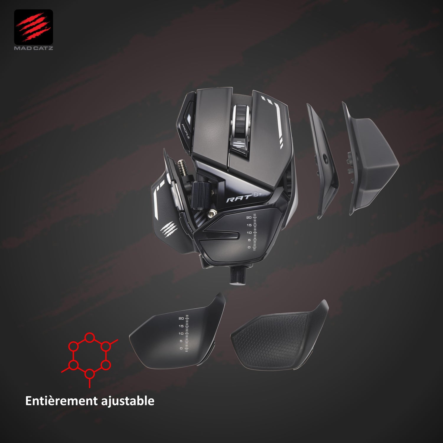 Mad Catz MR05DCINBL000-0 R.A.T. 8+ - Ratón (mano derecha, Óptico, USB, 16000 DPI, 16000 pps, Negro), rojo