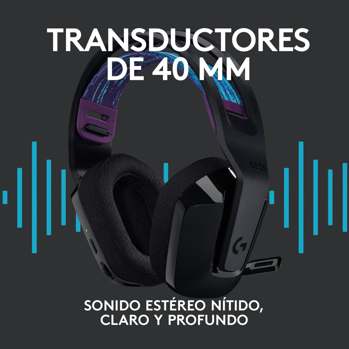 Logitech G535 LIGHTSPEED para gaming Auriculares inalámbricos con micrófono - Auriculares supraaurales ligeros, micrófono volteable para silenciar, estéreo, PC, PS4, PS5, recargables por USB - Negro