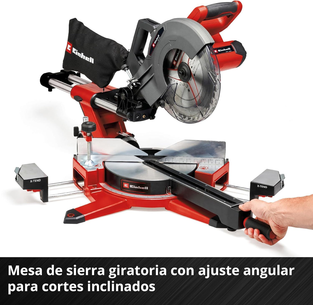 Einhell Tronzadora-ingletadora con batería TE-SM 36/10 L Li-Solo Power X-Change (36V, hoja de sierra 254 mm, 3800 rpm, función de tracción suave, láser de línea de corte, sin batería)