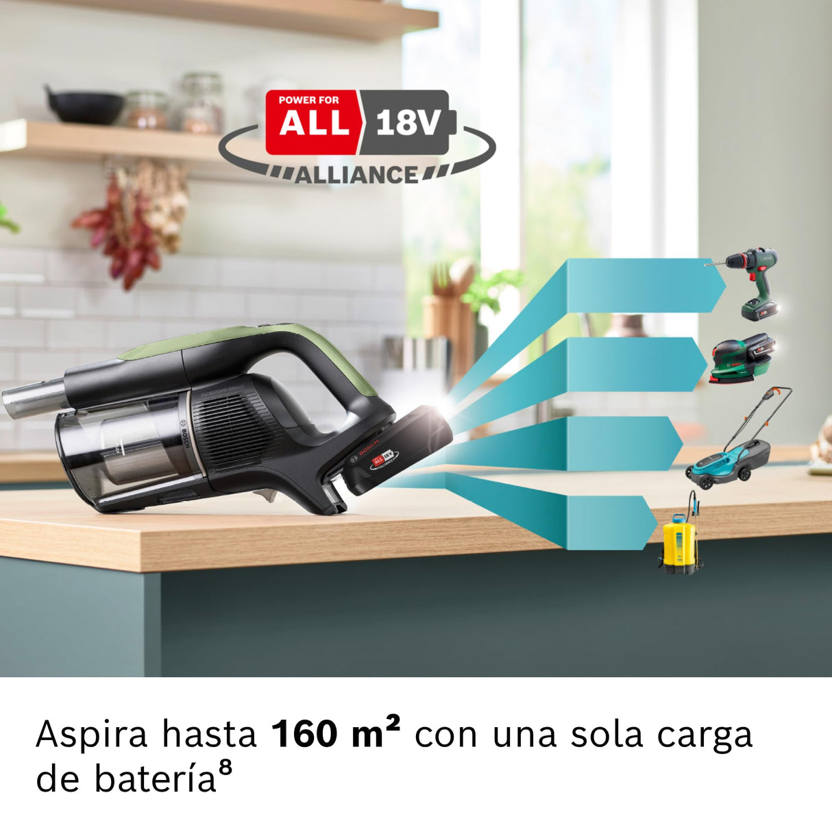 Bosch, Aspirador sin Cable Unlimited 9, batería de 3,0 Ah, tecnología MicroClean, depósito de Polvo de fácil Vaciado, Luces LED, Verde, BBS921TBA