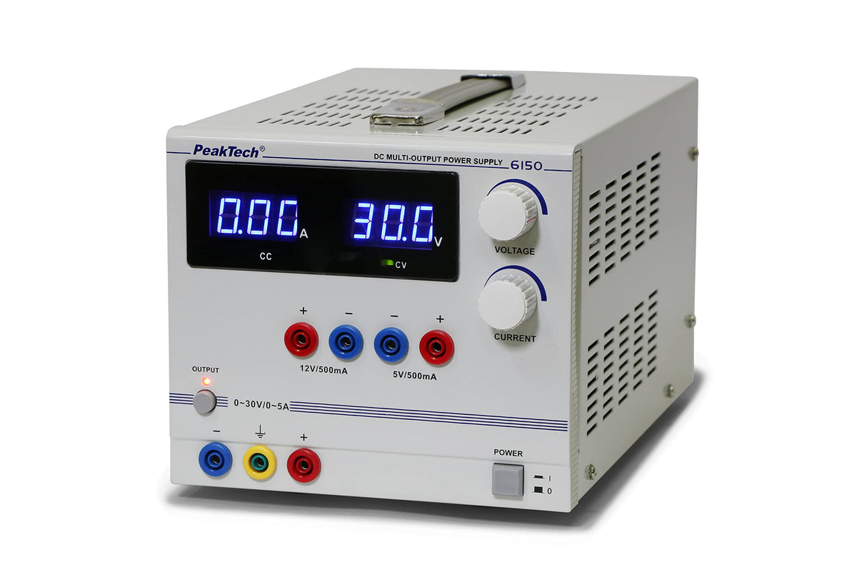 PeakTech, Digtial Lab power supply, Fuente de alimentación para laboratorio 0, 30V / 0, 5A DC, estabilizada, ajustable linealmente, 1 pieza, P 6150